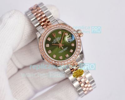 Replica Rolex Datejust Green Dial 2-Tone Rose Gold Jubilee Bracelet 28MM